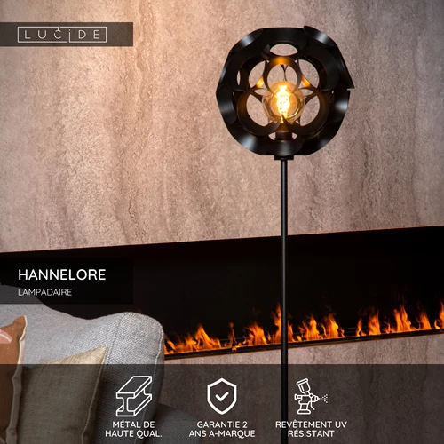 Lucide HANNELORE - Lampadaire - Ø 30 cm - 1xE27 - Noir - USP
